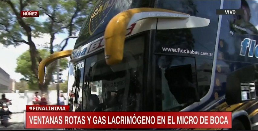 El autobus de Boca, tras los ataques (C5N)